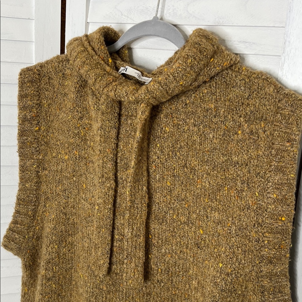 Zara Oversized Relaxed Fit Hoodie Sweater Sleeveless Vest Carmal Tan Neutral M - Picture 8 of 13